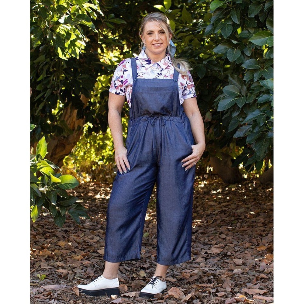 LuLaRoe Juliet Jumpsuit XL Dark Wash Denim Look Wide Leg Drawstring Pocket NWT